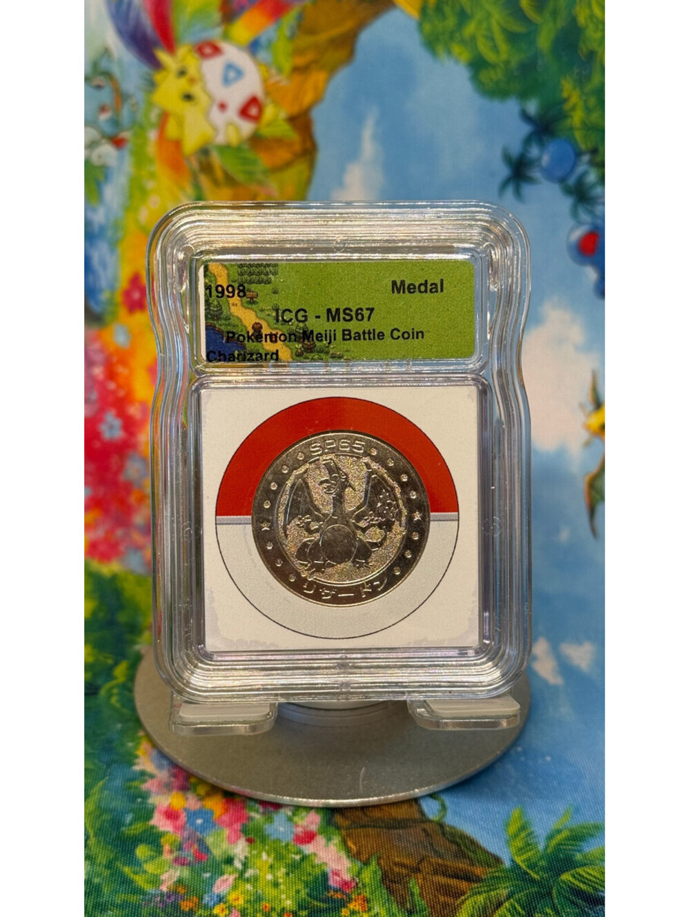 Charizard Pokémon Meiji Battle Coin 1998 Japanese Medal ICG-MS67